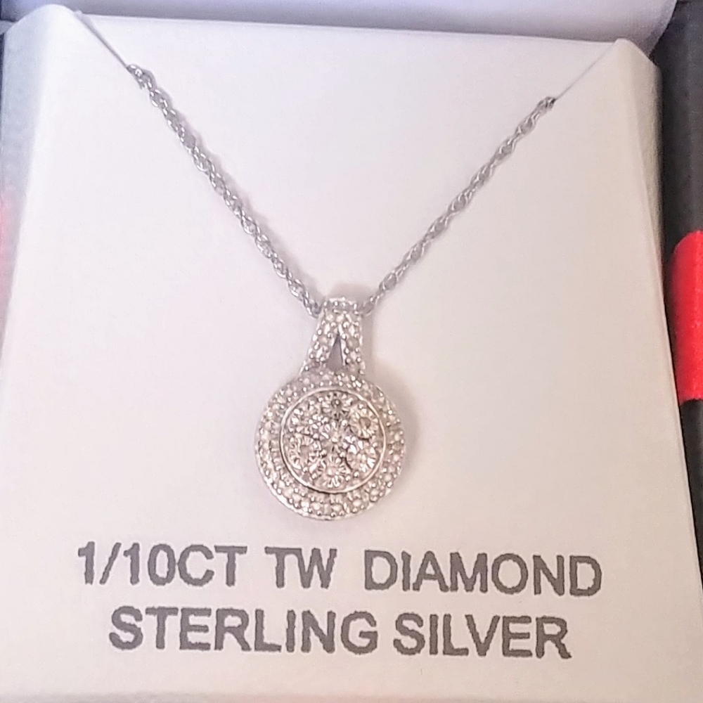 Diamond Necklace Sterling Silver - Picture 1 of 6